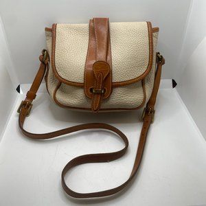Vintage Dooney & Bourke Womens Brown Tan Leather Crossbody Pebbled Handbag Purse
